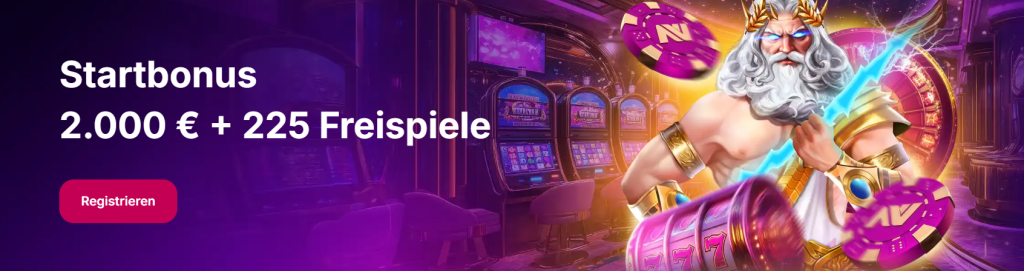 NVCasino-Willkommensbonus Bis zu 2.000 € + 225 Gratis-Spins